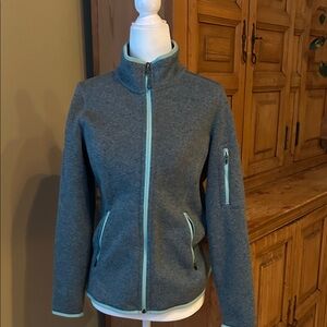 L.L. Bean Green Grey Heather Full-Zip Utility Jacket with lighter accents.